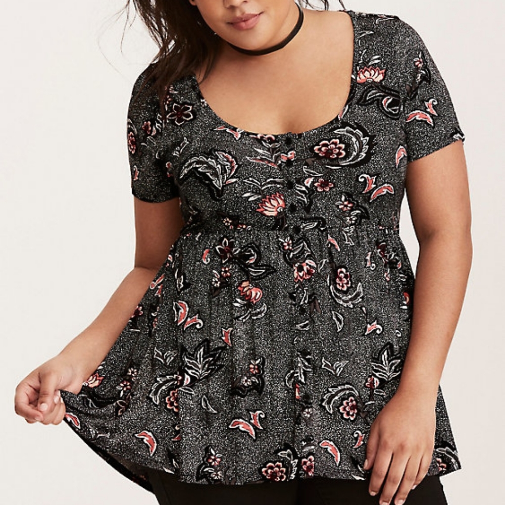 Floral Print Button Front Babydoll Top